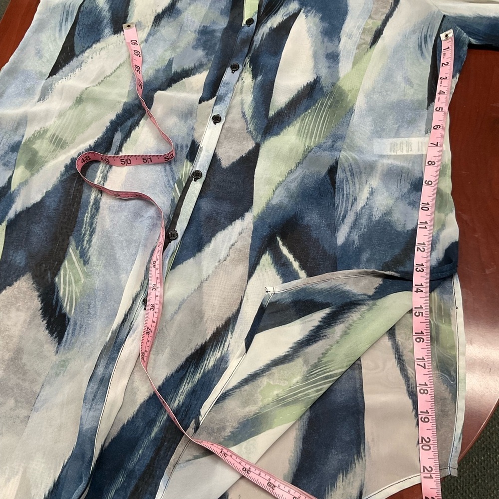 Chico's Bliss Annika Sheer Tunic Abstract Print Blouse Blue Sz 12 (M) Chico’s 2) - Picture 4 of 10